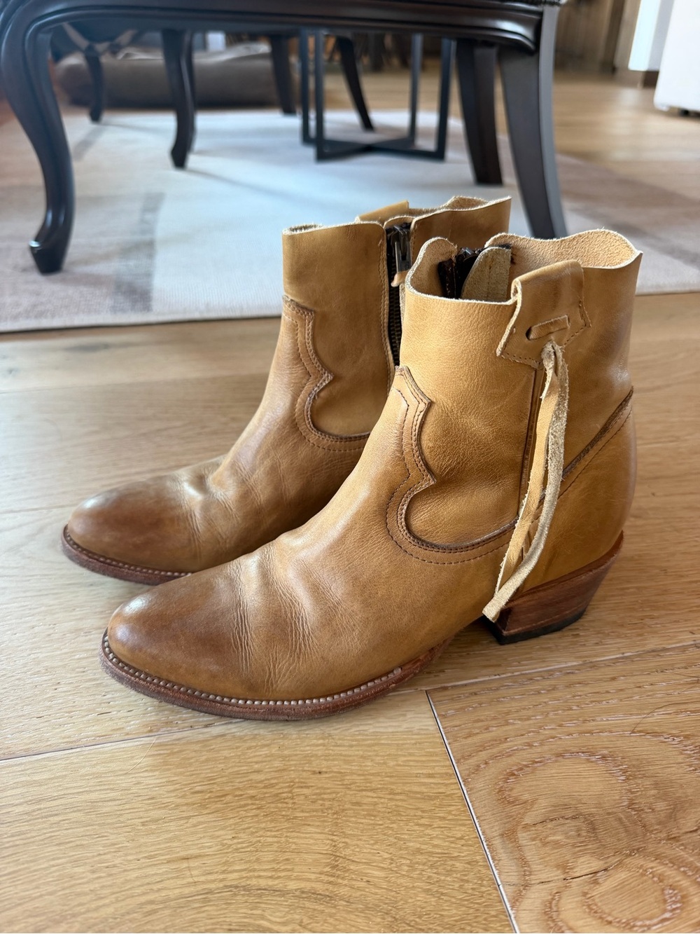 Overland Leather Cowboy Ankle Boots in Tan - Classic Western Style - Picture 5 of 6
